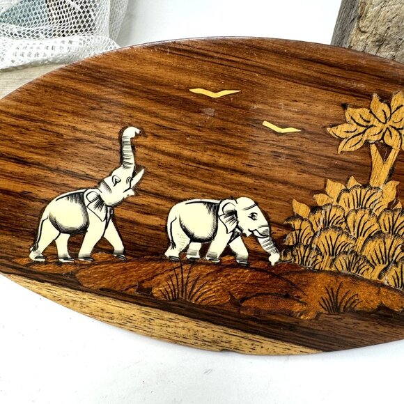Vintage Handcrafted African Safari Wooden Artwork  Elephants  Plaque - Picture 3 of 7